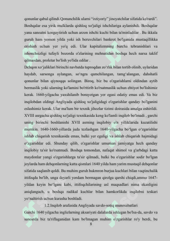 ANGLIYADA INQILOBNING IQTISODIY SHART-SHAROITLARI 8