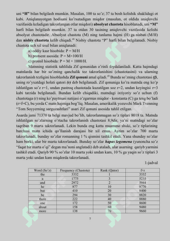 Berilgan matndagi so'zlarning chastotasini aniqlash dasturi 7