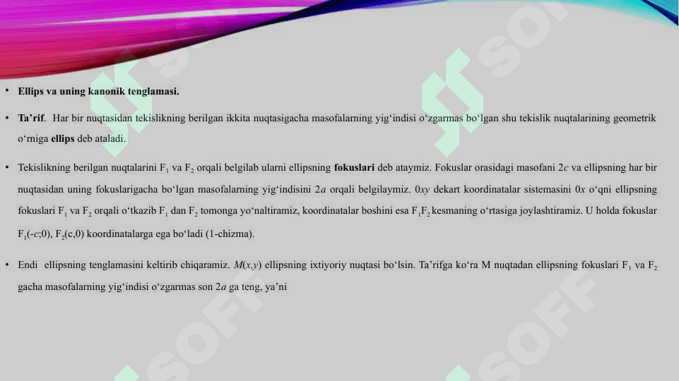 Ikkinchi tartibli chiziqlar ellips, giperbola va parabola 3