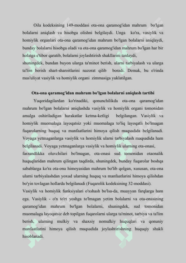 OTA-ONA QARAMOG'IDAN MAHRUM BO'LGAN BOLALARNI JOYLASHTIRISH 5