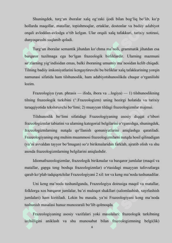 HOZIRGI O'ZBEK TILIDA TURG'UN IBORALAR VA ULARNING BADIIY NUTQDAGI O'RNI 6