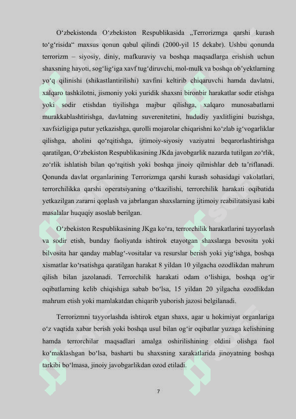 TERORIZMNI MOLIYALASHTIRISH JINOYATNING JINOIY-HUQUQIY TAVSIFI (NAZARIY VA AMALIYOT) 7