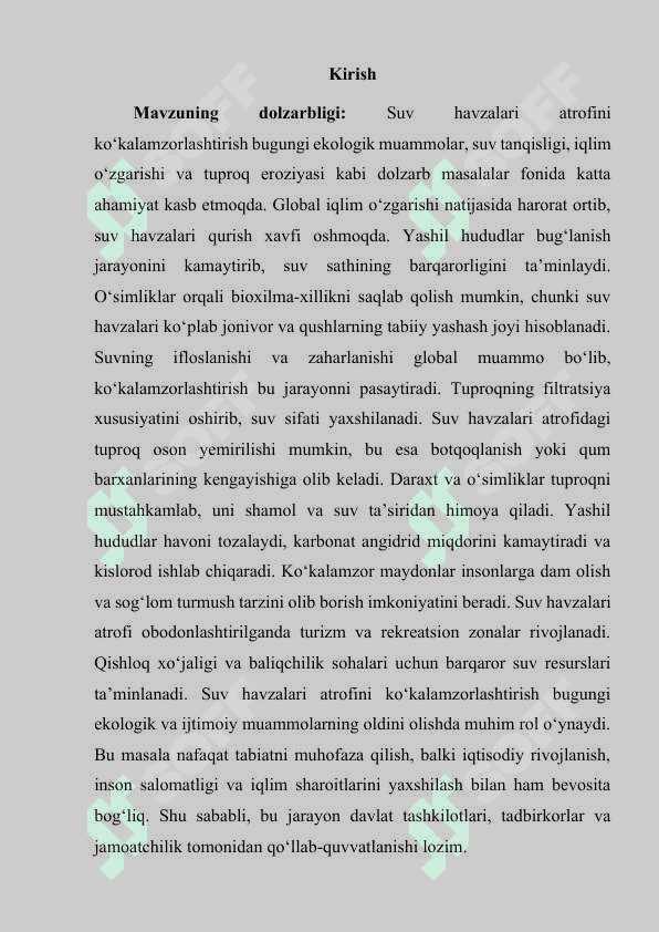 Suv havzalari atrofini ko‘kalamzorlashtirish 2