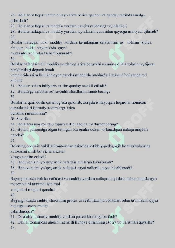 Argos test. Tuman (shahar)lardagi “Inson” ijtimoiy xizmatlar markazlarida faoliyat yurituvchi xodimlarning bilimini baholash uchun namunaviy savollari 3