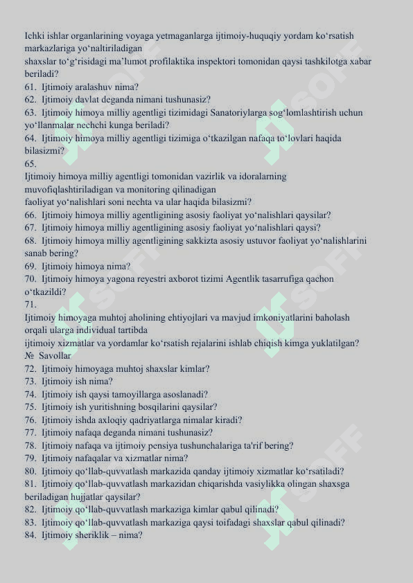 Argos test. Tuman (shahar)lardagi “Inson” ijtimoiy xizmatlar markazlarida faoliyat yurituvchi xodimlarning bilimini baholash uchun namunaviy savollari 5