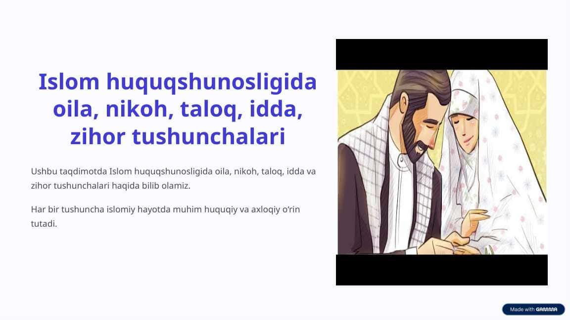 Islom huquqshunosligida oila, nikoh, taloq, idda, zihor tushunchalari