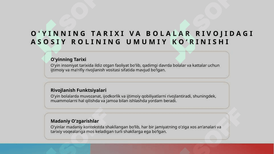 O'yin bola faoliyatining asosiy turi sifatida. O'yinning kelib chiqish tarixi 3