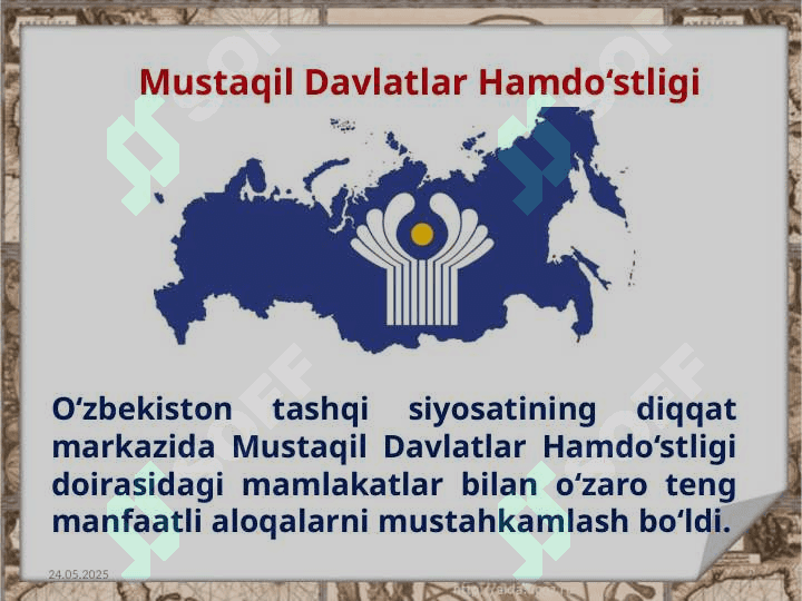O‘zbekistonning mintaqaviy tashkilotlar doirasidako‘ptomonlama hamkorligi 2