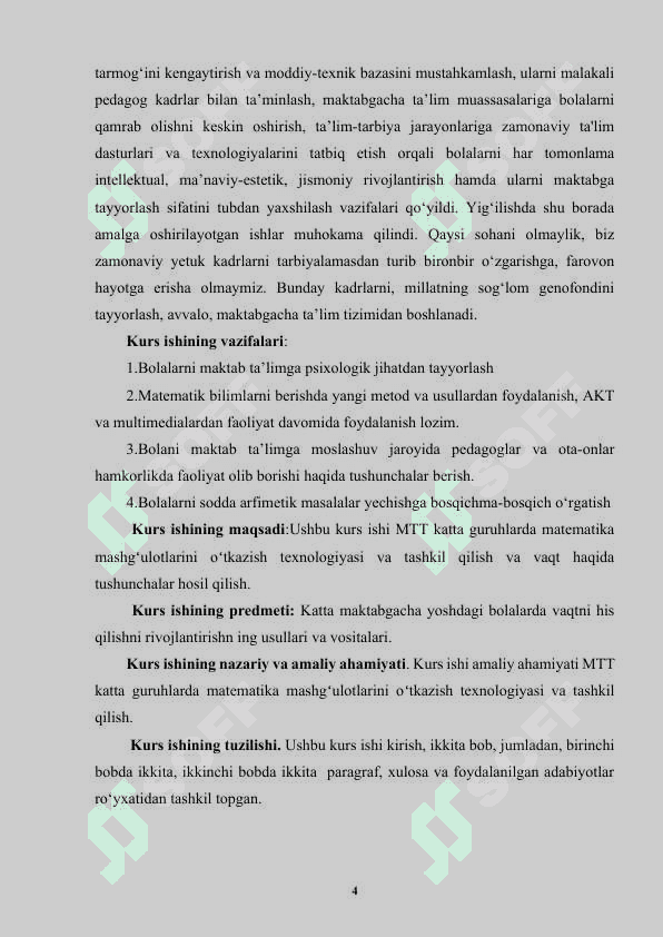 KATTA MAKTABGACHA YOSHDAGI BOLALARDA VAQTNI HIS QILISHNI RIVOJLANTIRISH. MASHG‘ULOTNI TASHKIL QILISH TEXNOLOGIYASI..docx 4