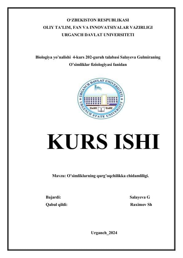 O’simliklarning qurg’oqchilikka chidamliligi