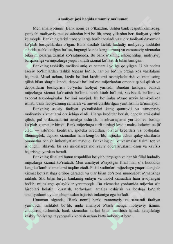 Amaliyot hisoboti Bankda (Universal) 3