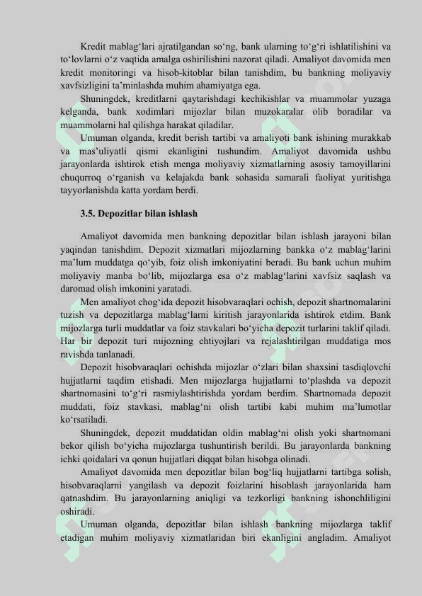 Amaliyot hisoboti Bankda (Universal) 7