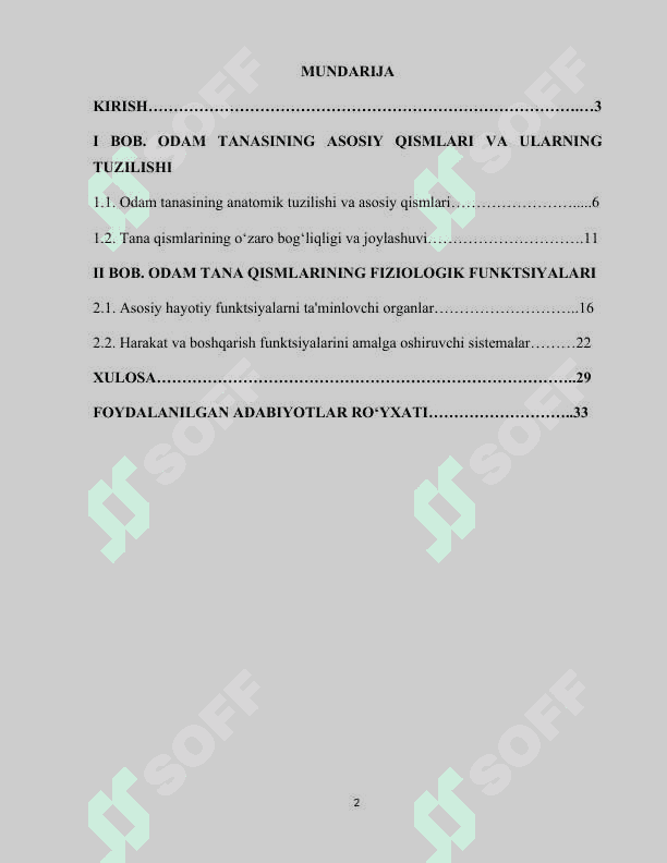 Odam tana qismlari tuzilishi  va funktsiyalari 2