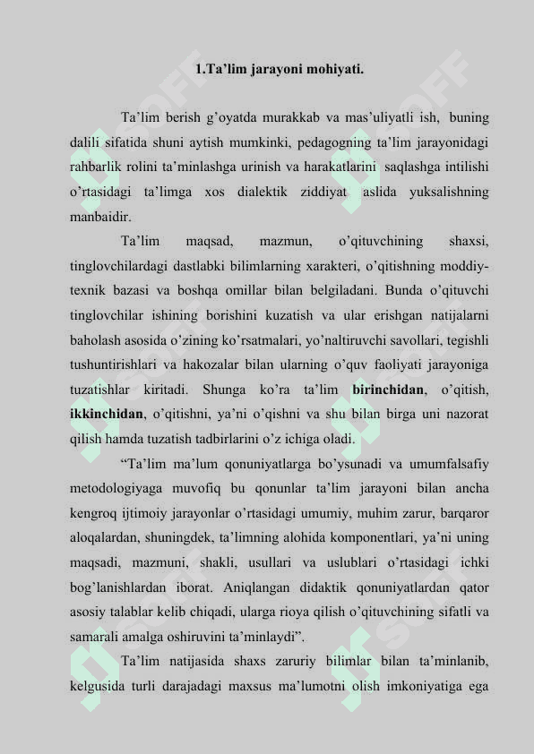 Ta’lim jarayoni qonuniyatlari va tamoyillari 2