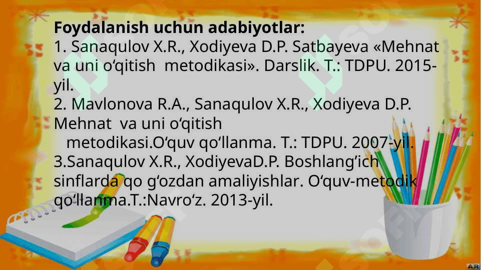 Texnologiya oʻqitish metodikasi fanining nazariy va amaliy asoslari 3