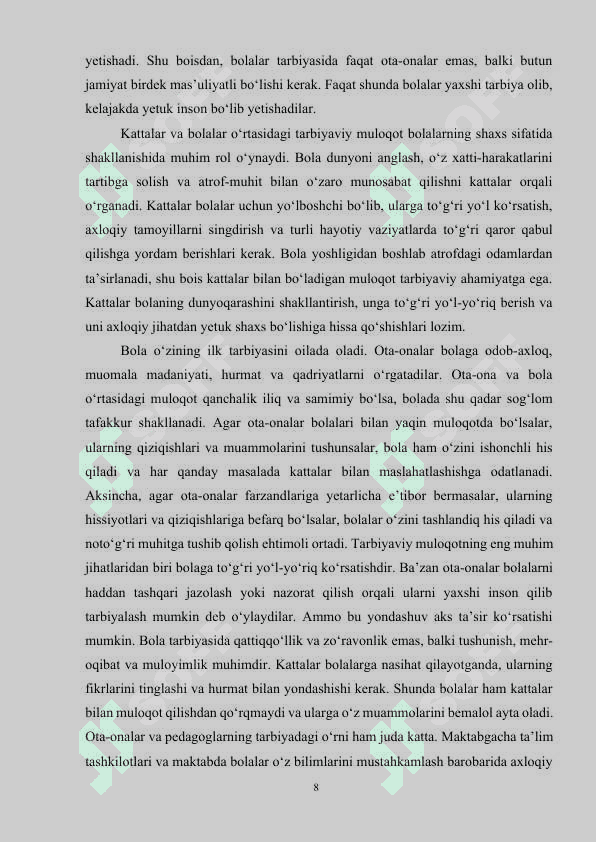 Bolalarni kattalar namunasida tarbiyalash 8