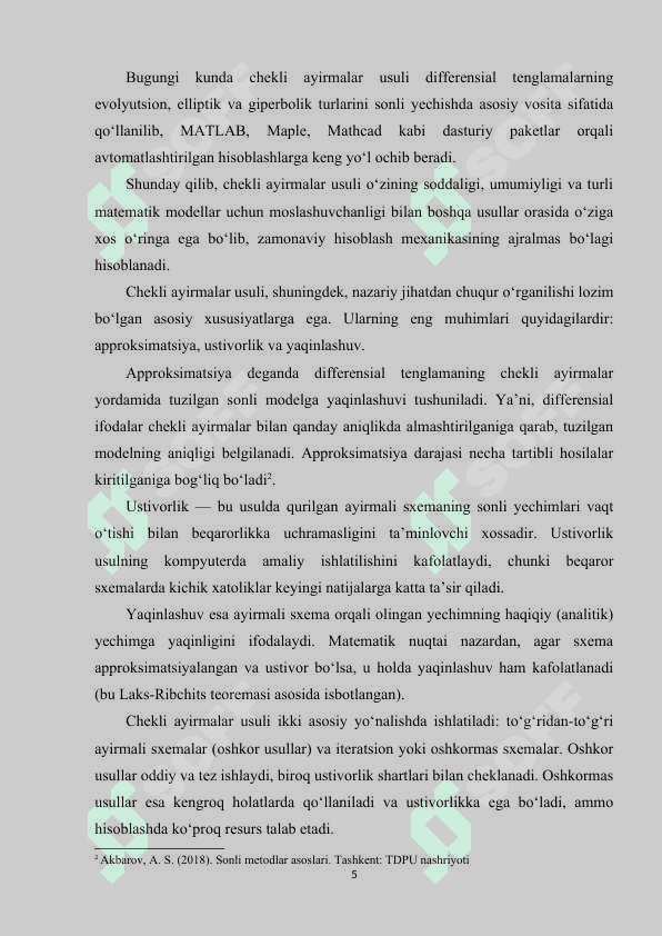 Chekli ayirmalar usuli. Variatsion usullar haqida tushuncha 5