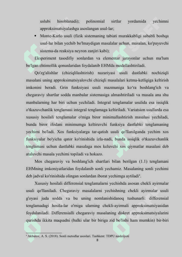 Chekli ayirmalar usuli. Variatsion usullar haqida tushuncha 8
