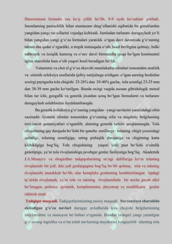 Surxondayo sharoitida ekiladigan g’o’za navlarini tola chiqishini aniqlash. 7