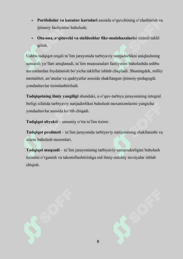 TAʼLIM JARAYONINING TARBIYAVIY NATIJADORLIGINI BAHOLASH 5