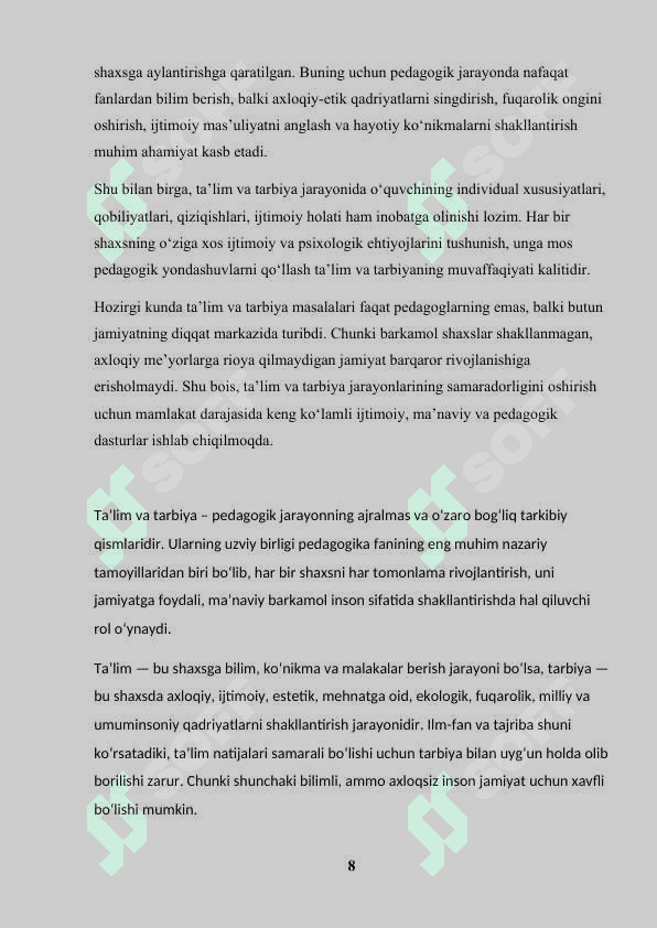 TAʼLIM JARAYONINING TARBIYAVIY NATIJADORLIGINI BAHOLASH 8