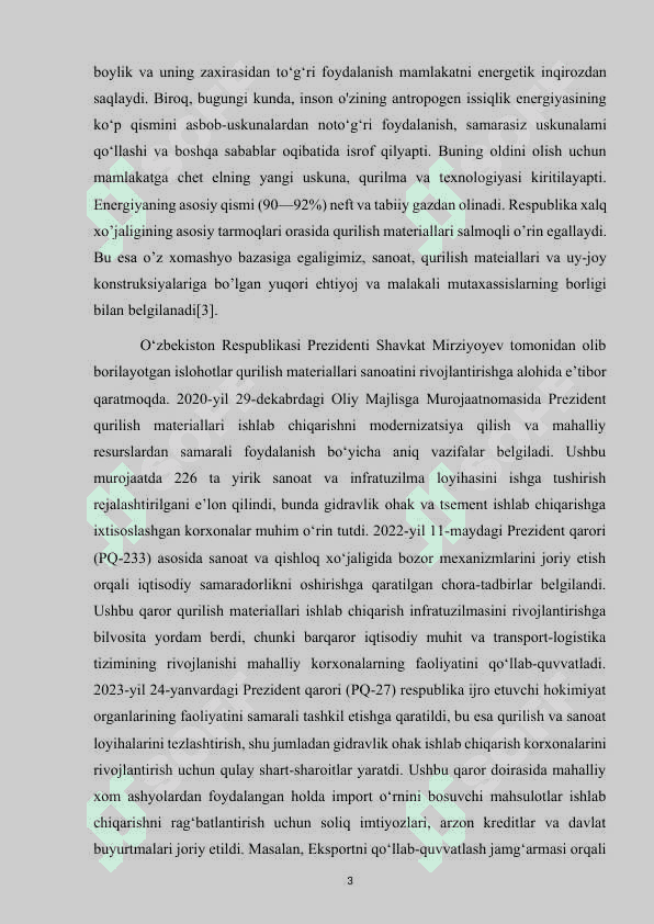 Gidravlik ohak ishlab chiqarish korxonasini loyihasi.Yiliga 400 ming tonna. Xomashyo-mergelli ohaktosh. Korxonani yillik ish kunlari-262 kun. Smenalar soni-3 ta. Kuydirish uskunasi-Aylanma pech 3