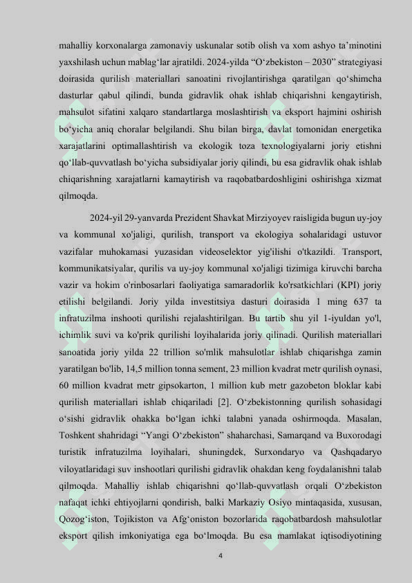 Gidravlik ohak ishlab chiqarish korxonasini loyihasi.Yiliga 400 ming tonna. Xomashyo-mergelli ohaktosh. Korxonani yillik ish kunlari-262 kun. Smenalar soni-3 ta. Kuydirish uskunasi-Aylanma pech 4
