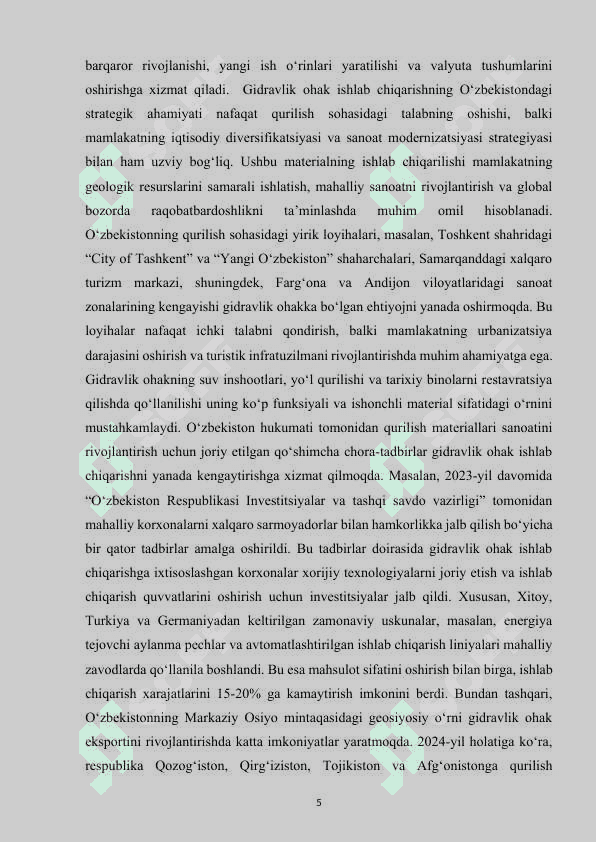Gidravlik ohak ishlab chiqarish korxonasini loyihasi.Yiliga 400 ming tonna. Xomashyo-mergelli ohaktosh. Korxonani yillik ish kunlari-262 kun. Smenalar soni-3 ta. Kuydirish uskunasi-Aylanma pech 5