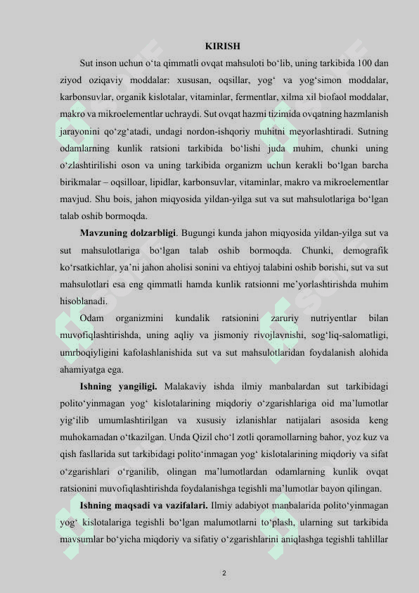 SUT TARKIBIDAGI TO‘YINMAGAN YOG‘ KISLOTALARINING YIL FASLLARIDA MIQDORIY O‘ZGARISH DINAMIKASI 2