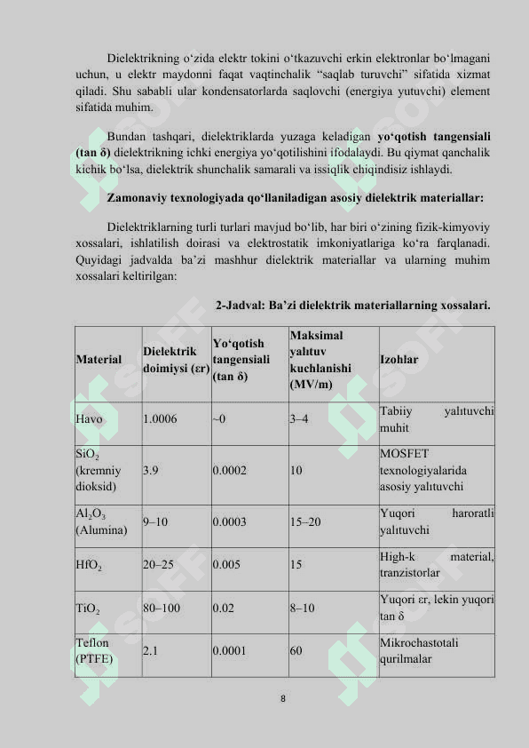 Kurs ishi. dielektrik-yarimo'tkazgich kontakti 8