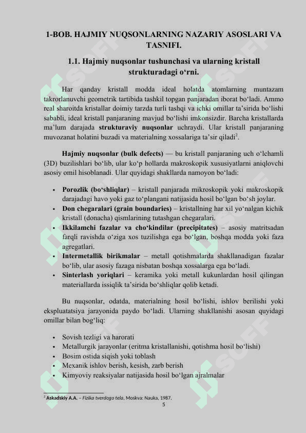 Kurs ishi. hajmiy nuqsonlar 5