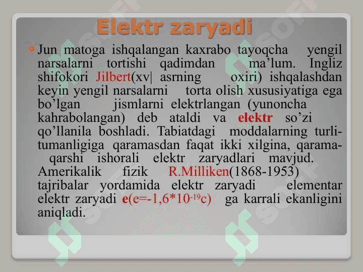 Elektr zaryadlarining oʼzaro taʼsiri qonuni. Kulon qonuni. Zaryadlarning chiziqiy, sirtiy va hajmiy zichliklari. 3
