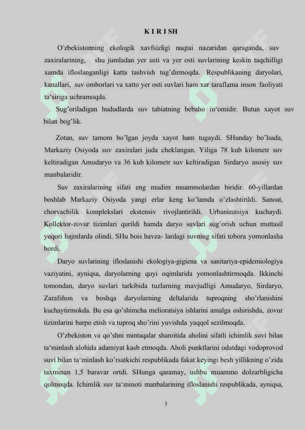 O'rta Osiyoda suv va suv resurslaridan foydalanish.Kurs ishi 3