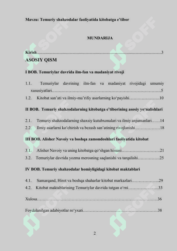 Temuriy shahzodalar faoliyatida kitobatga e’tibor kurs ishi 2