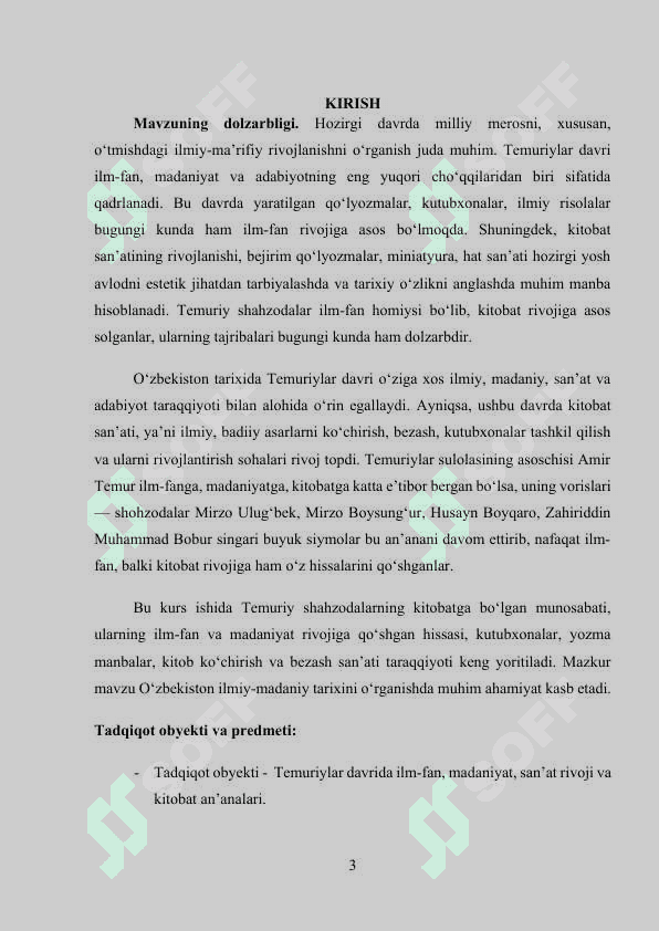 Temuriy shahzodalar faoliyatida kitobatga e’tibor kurs ishi 3