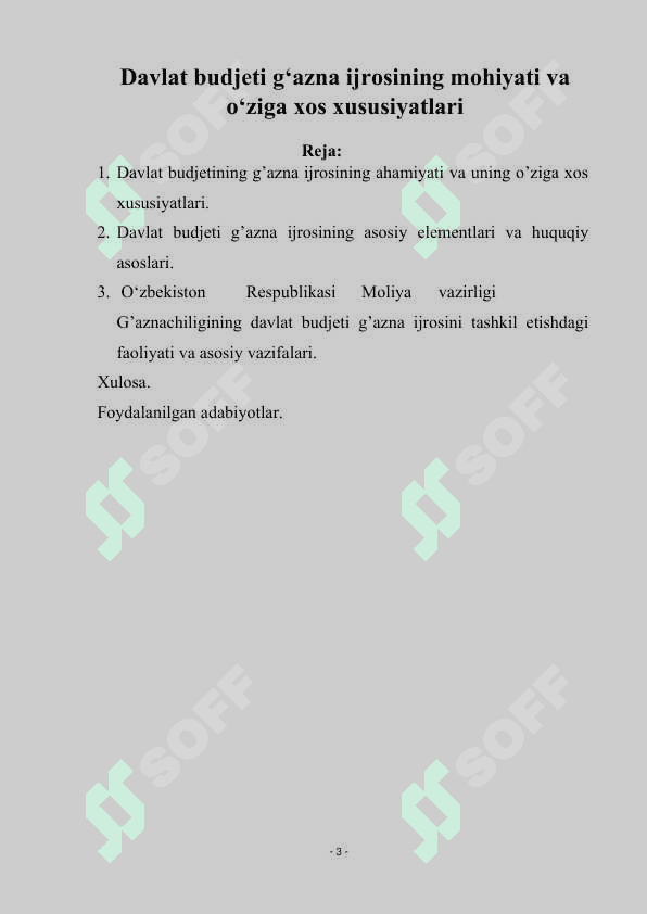 Davlat budjeti g‘azna ijrosining mohiyati va o‘ziga xos xususiyatlari.Referat 2