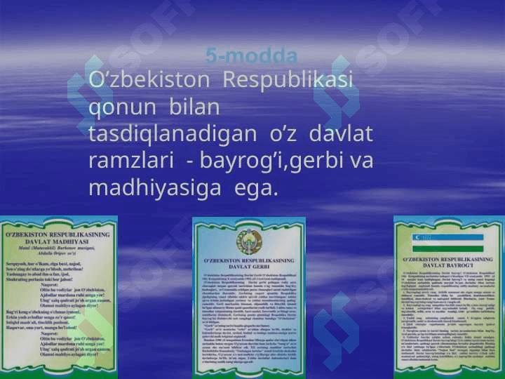 1992-yilda 8-dekabrda O’zbekiston  Respublikasining  Konstitutsiyasi                                                                                                qabul   qilingan 4