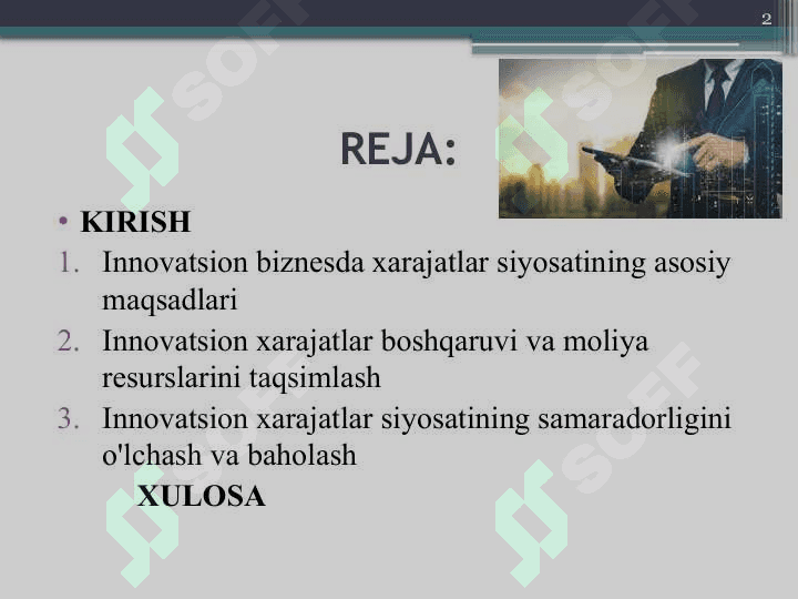 INNOVATSION BIZNESDA XARAJATLAR SIYOSATI 2