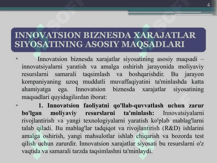 INNOVATSION BIZNESDA XARAJATLAR SIYOSATI 4