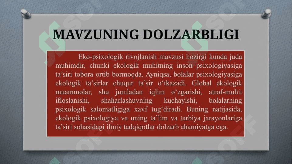 BOLALAR VA EKO-PSIXOLOGIK RIVOJLANISH 2