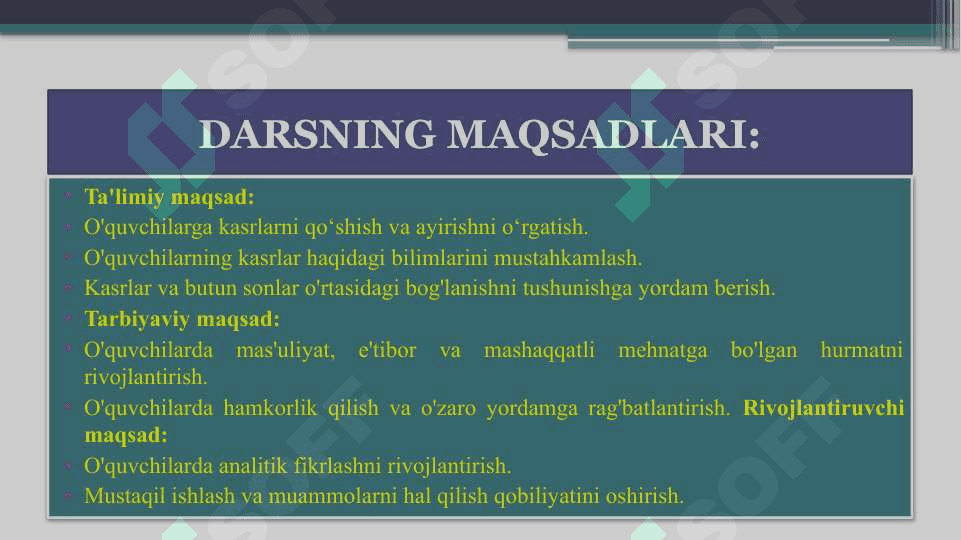 4-sinf uchun matematika va o'qitish fanidan integratsiyalashgan dars ishlanmasi 3
