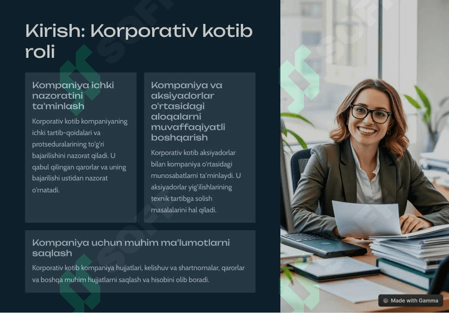 Korporativ boshqaruv tizimida nazorat: korporativ kotib 2