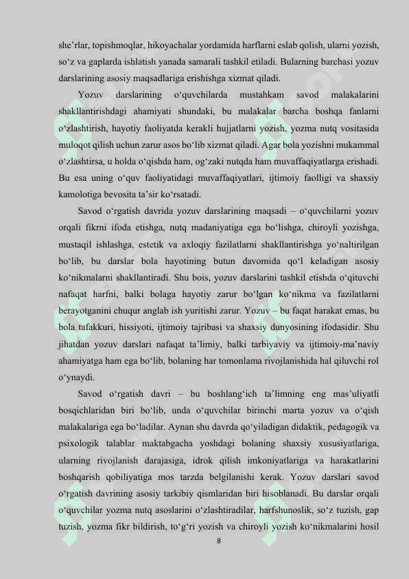 Savod o‘rgatish davrida yozuv darslarida nutq ustida ishlash 8