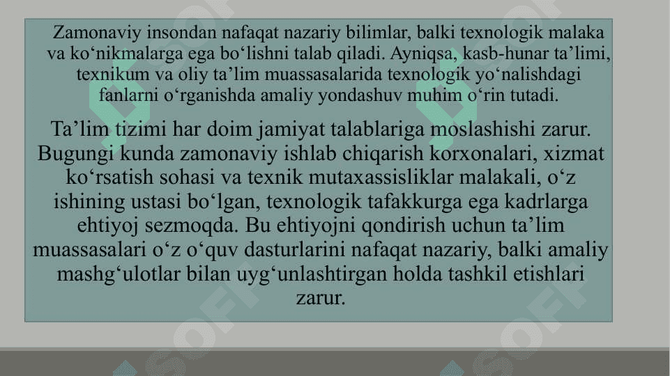 Texnologik malaka va ko'nikmalarini hosil qilishda kursning amaliy yo'nalishi 2