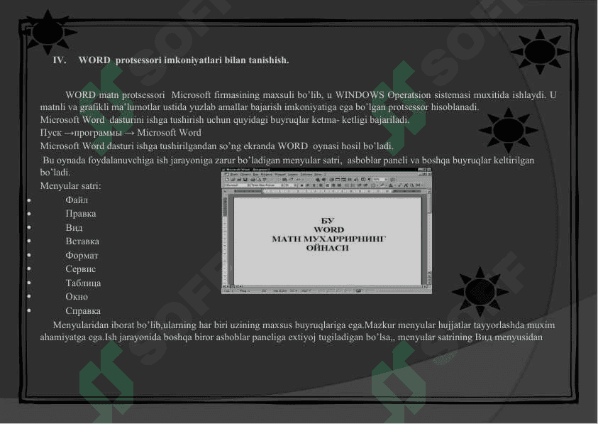 Microsoft WORD matn muharriri va uning imkoniyatlari 2