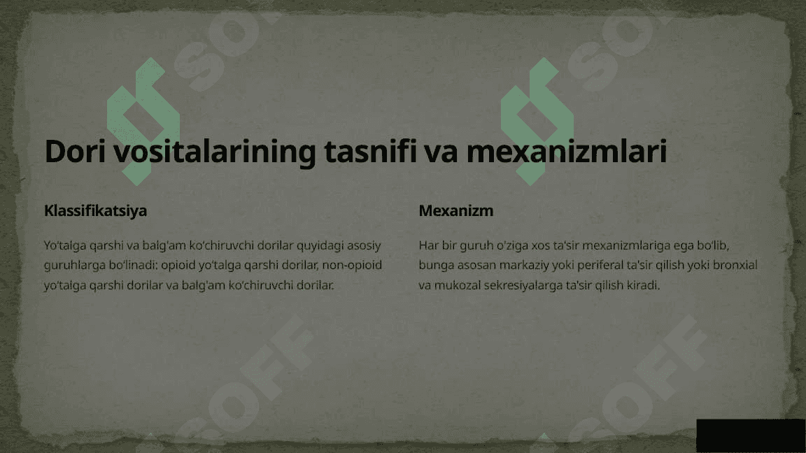 Yoʻtalga qarshi va balgʻam koʻchiruvchi dori vositalarining klinik farmakologiyasi 2