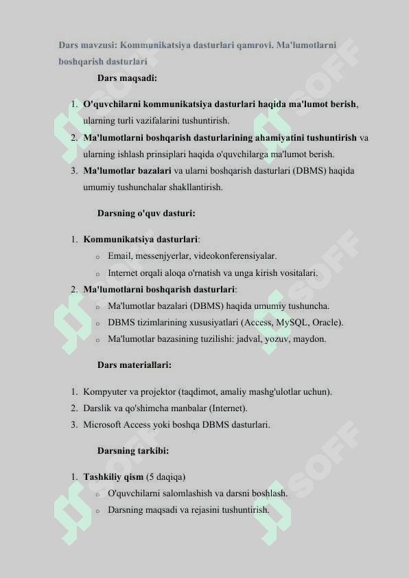 Kommunikatsiya dasturlari qamrovi. Ma'lumotlarni boshqarish dasturlari 2