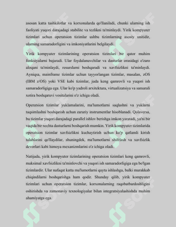 Operatsion tizimlarning turlari va o'zaro farqlari haqida ma'lumot keltiring. 1