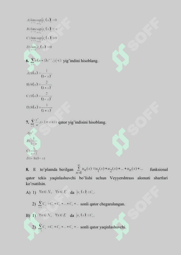 Matematik analizdan 142 ta test kaliti bilan 2