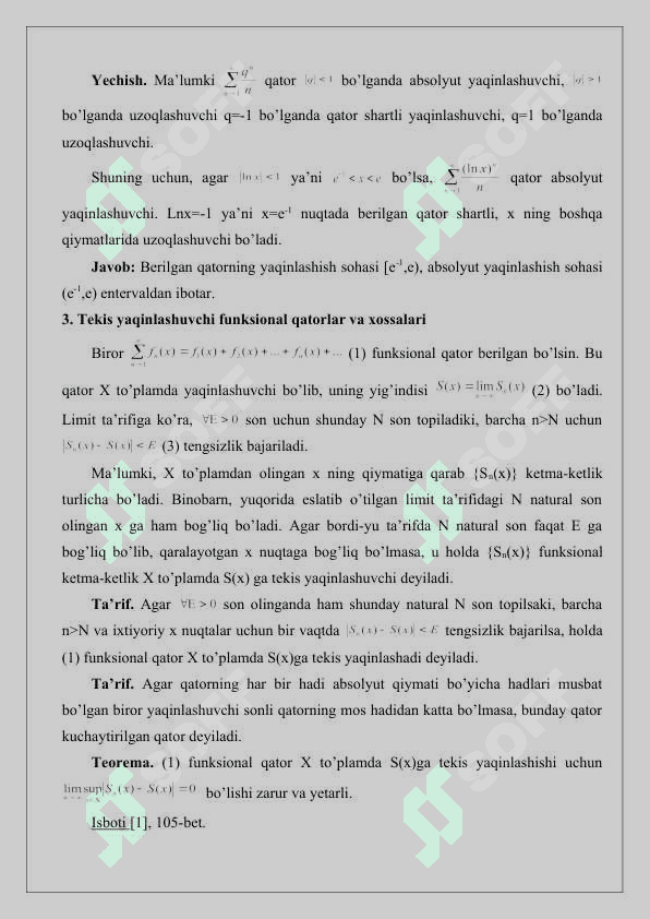 Funksional ketma-ketliklar va ularning tekis yaqinlashuvchanligi 4